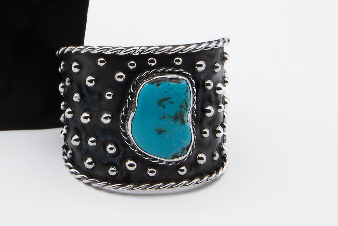 Tapered Sterling Silver Cuff with Sleeping Beauty Turquoise - Renata Rubio 92.5