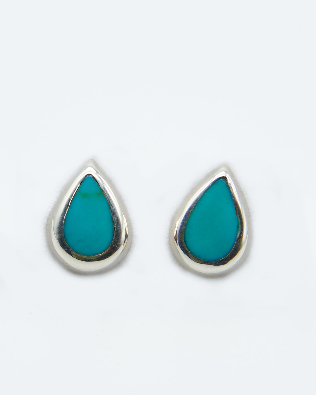 Teardrop sterling silver stud earrings with colorful turquoise enamel by Renata Rubio 92.5