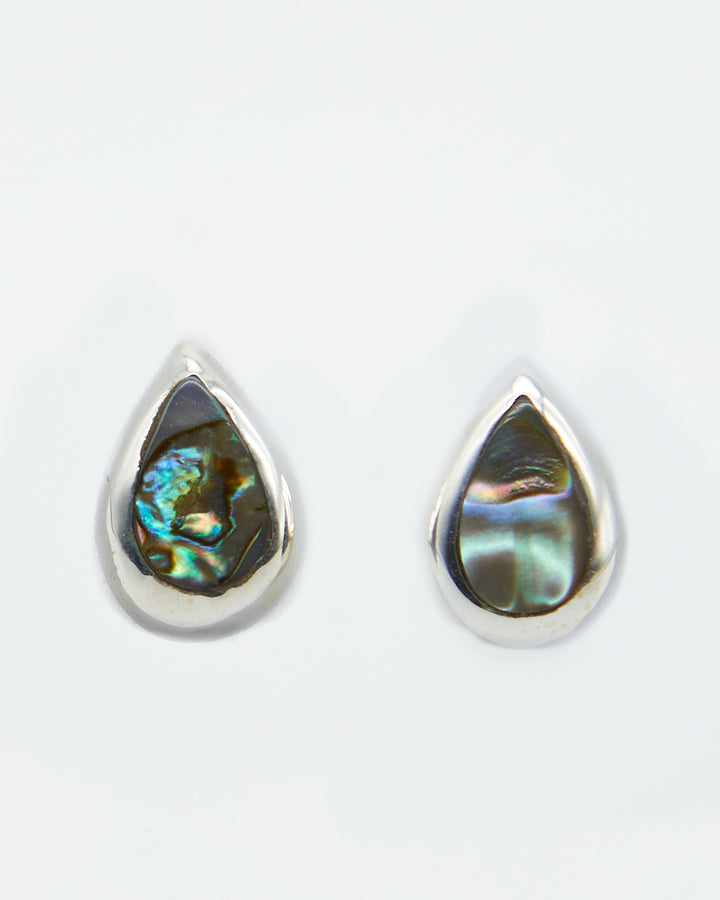 Teardrop sterling silver stud earrings with colorful abalone by Renata Rubio 92.5