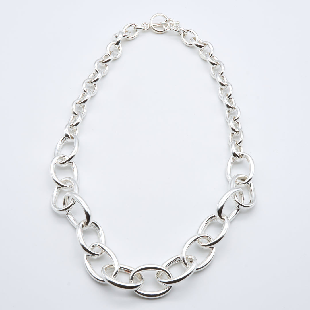 Thick Oval Silver Link Necklace