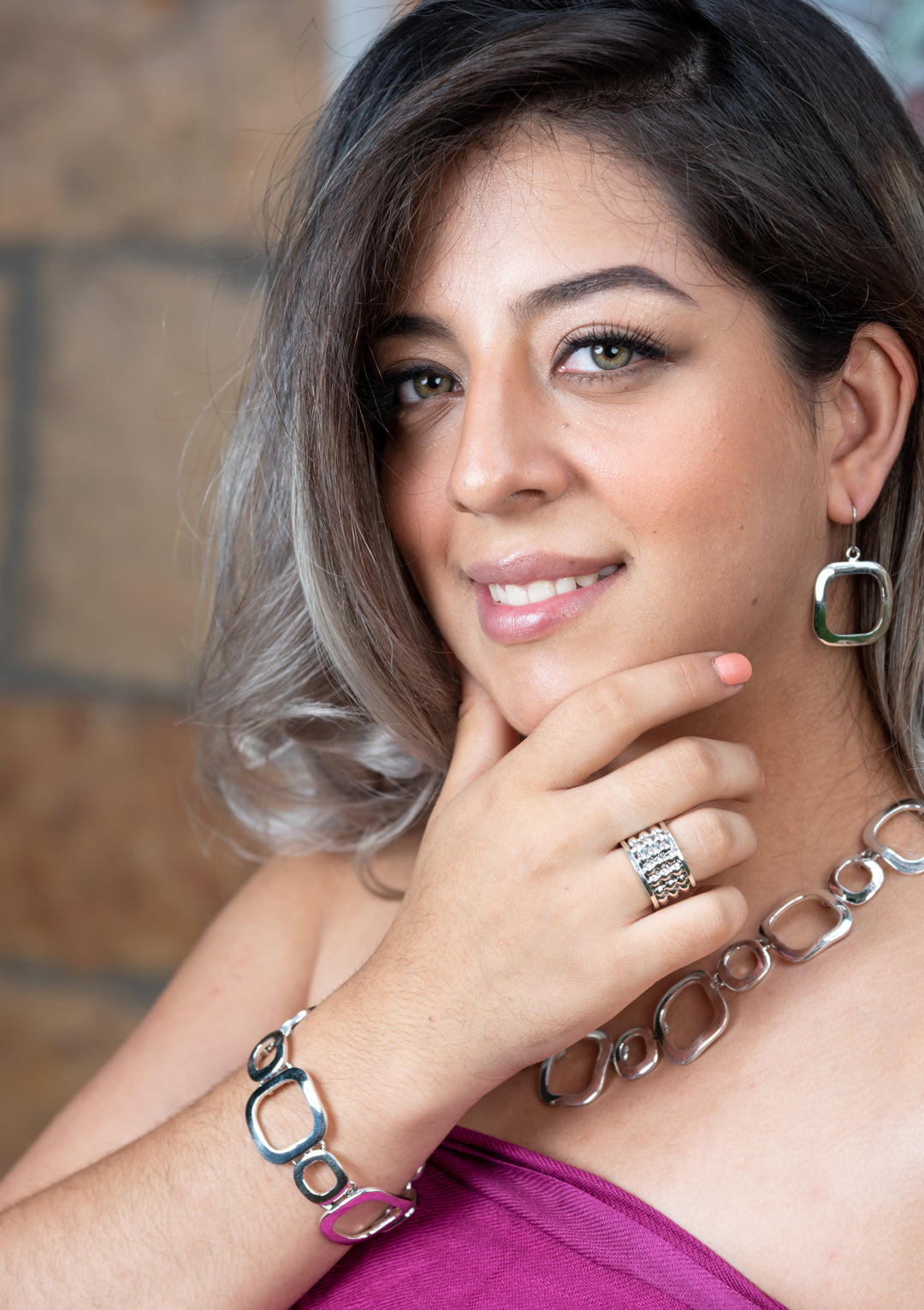 Unisex Oxidized Silver Bead Ring on Model