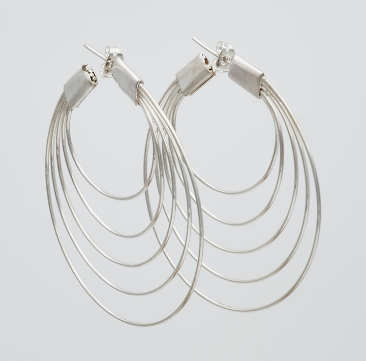 Fanned Thread Silver Hoops