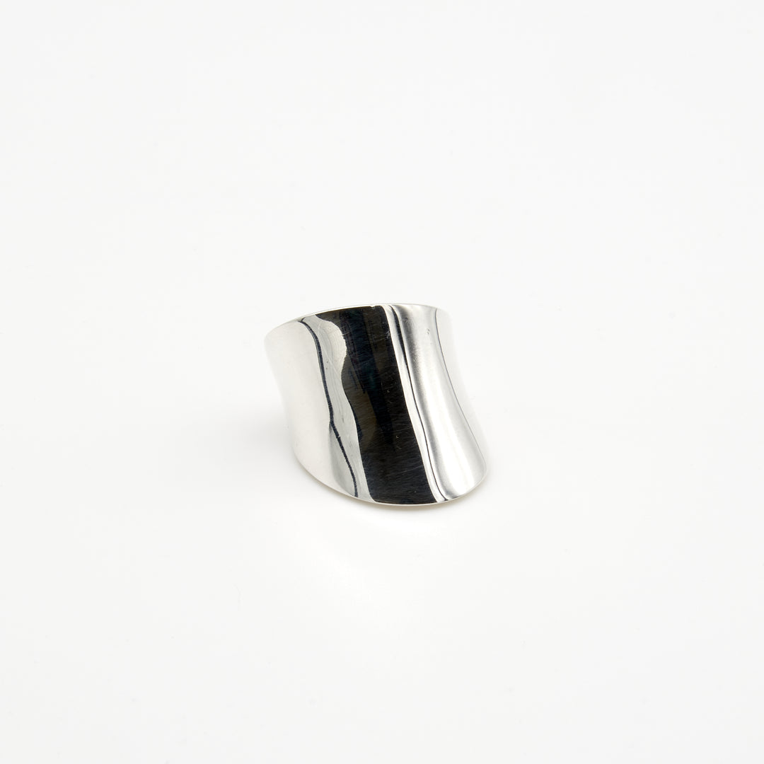 Tilted Curved Silver Ring Sleek