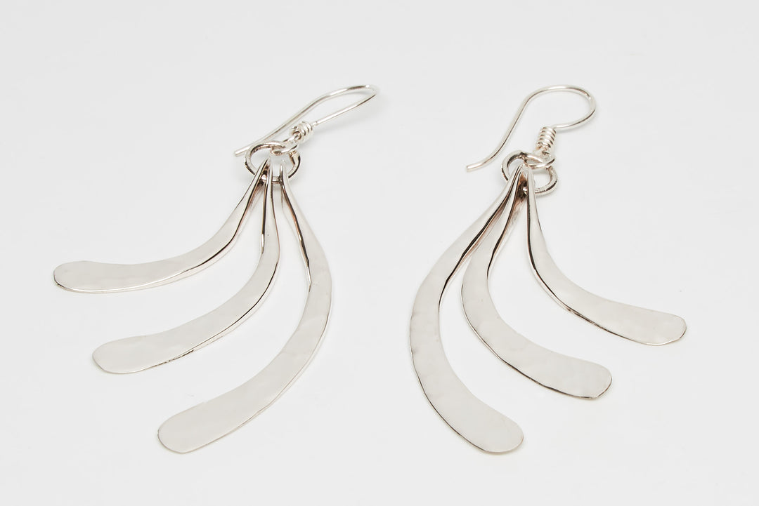 Triple Fanned Pounded Silver Earrings - Renata Rubio 92.5 - EJF229