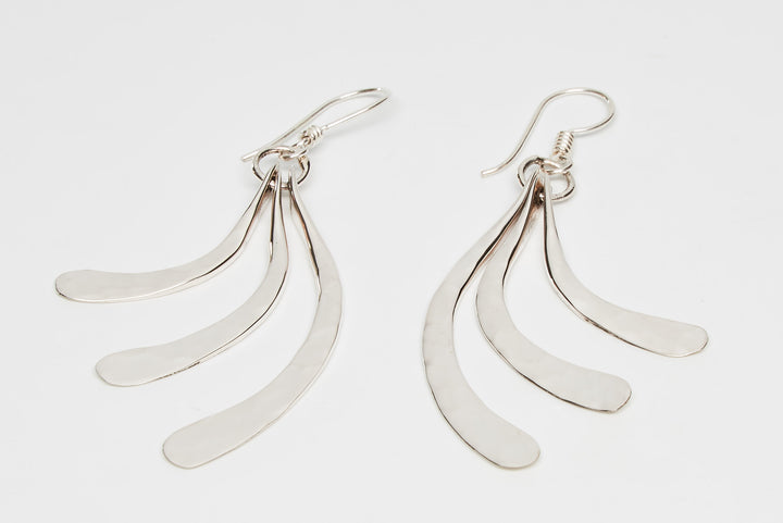 Triple Fanned Pounded Silver Earrings by Renata Rubio 92.5 - Sterling Silver Jewelry with a lifetime warranty.