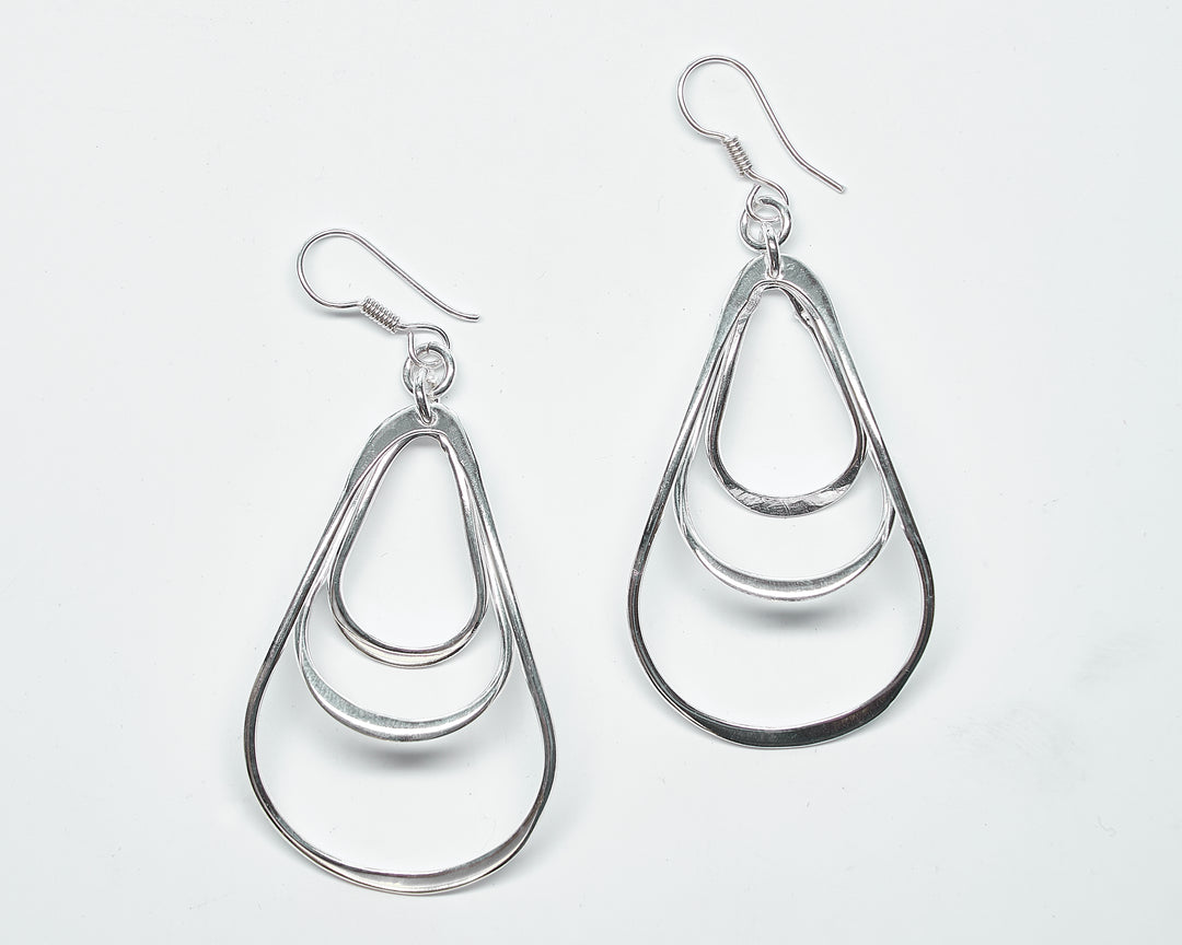 Triple Pear Silver Dangle Earrings