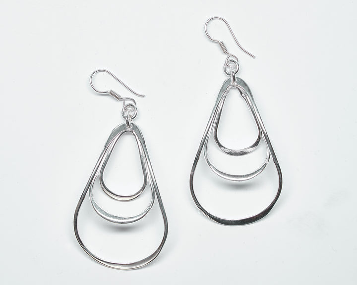 Triple Pear Silver Dangle Earrings