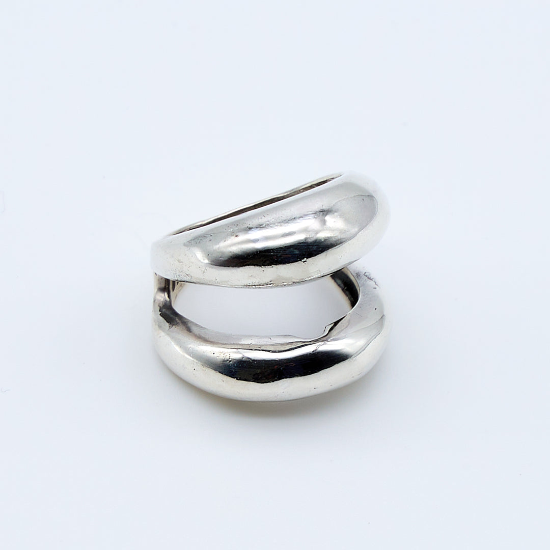 Twin dome sterling silver ring crafted with lost-wax casting by Renata Rubio 92.5