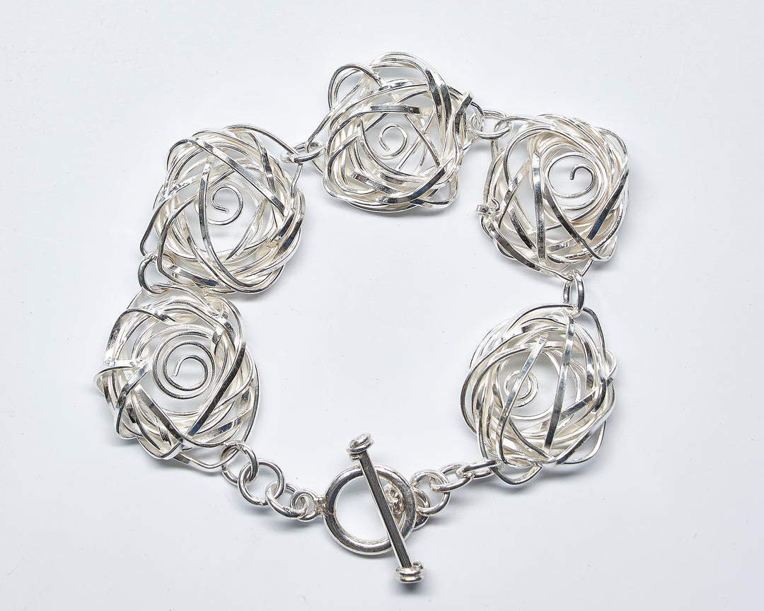 Twisted Silver Rose Bracelet