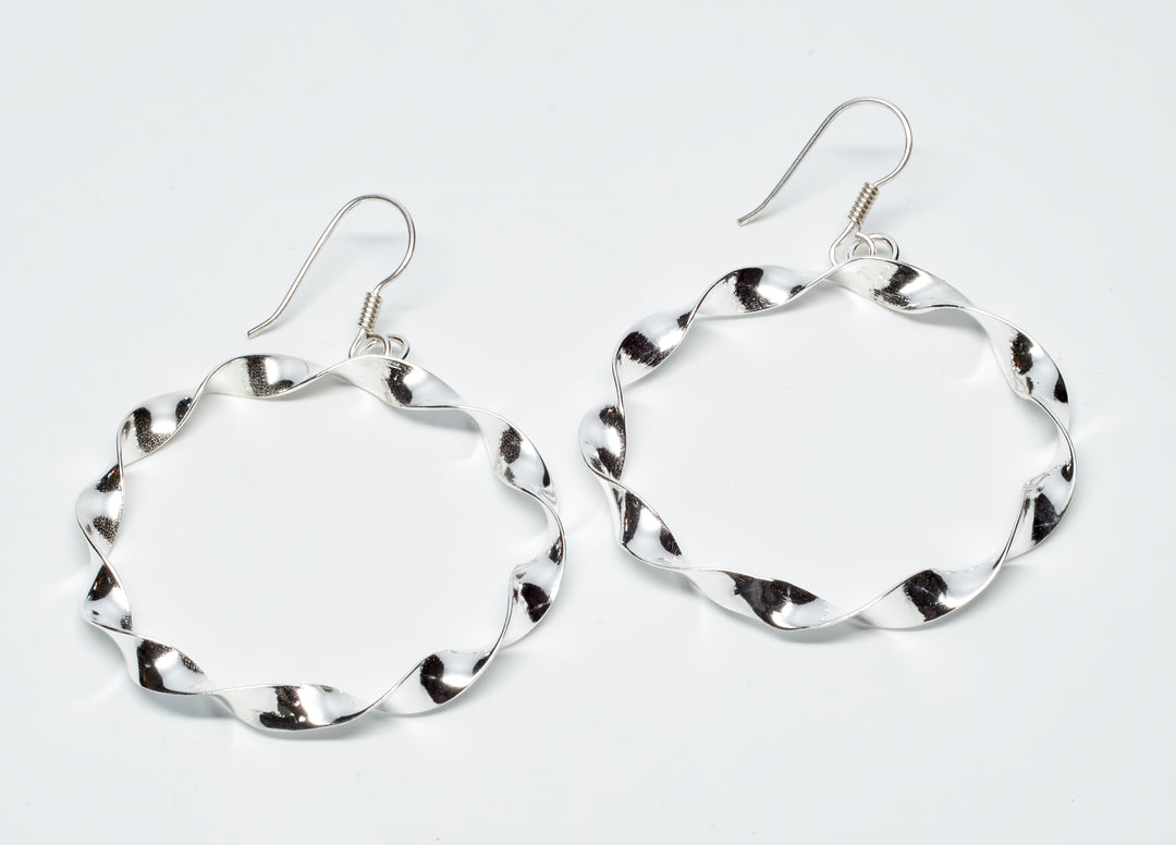 Round Twisted Silver Dangle Earrings
