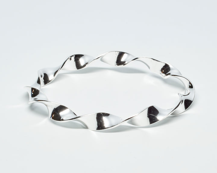 Round Twisted Silver Bangle