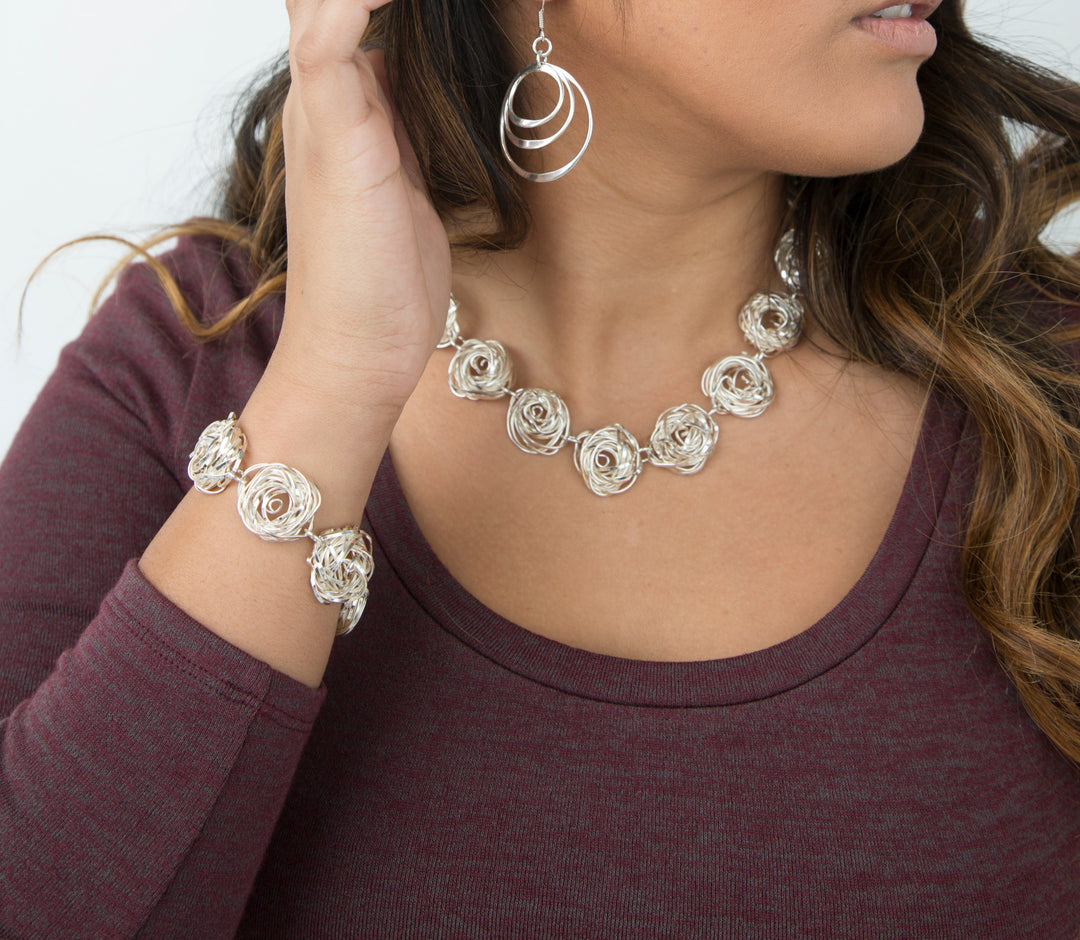 Twisted Silver Rose Necklace and Bracelet - Renata Rubio 92.5