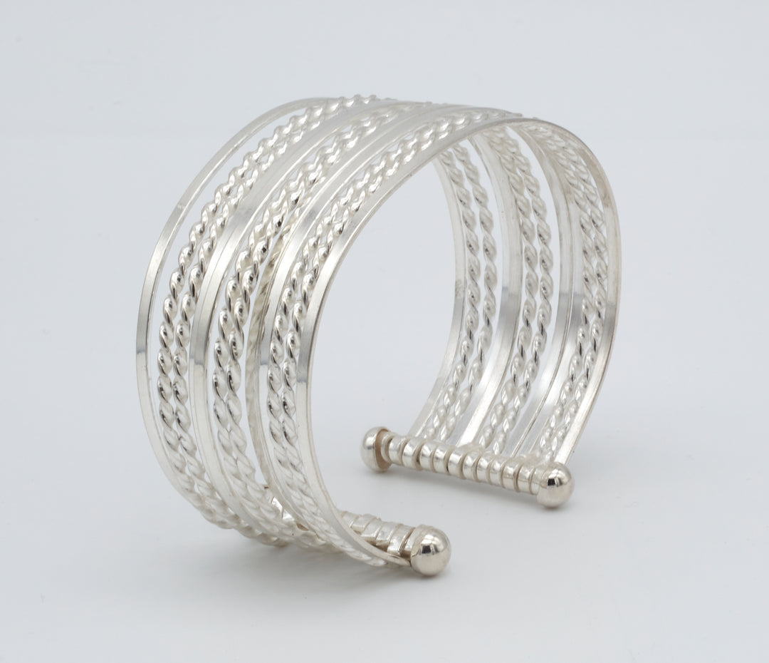 Twisted and Smooth Multi Strand Silver Cuff