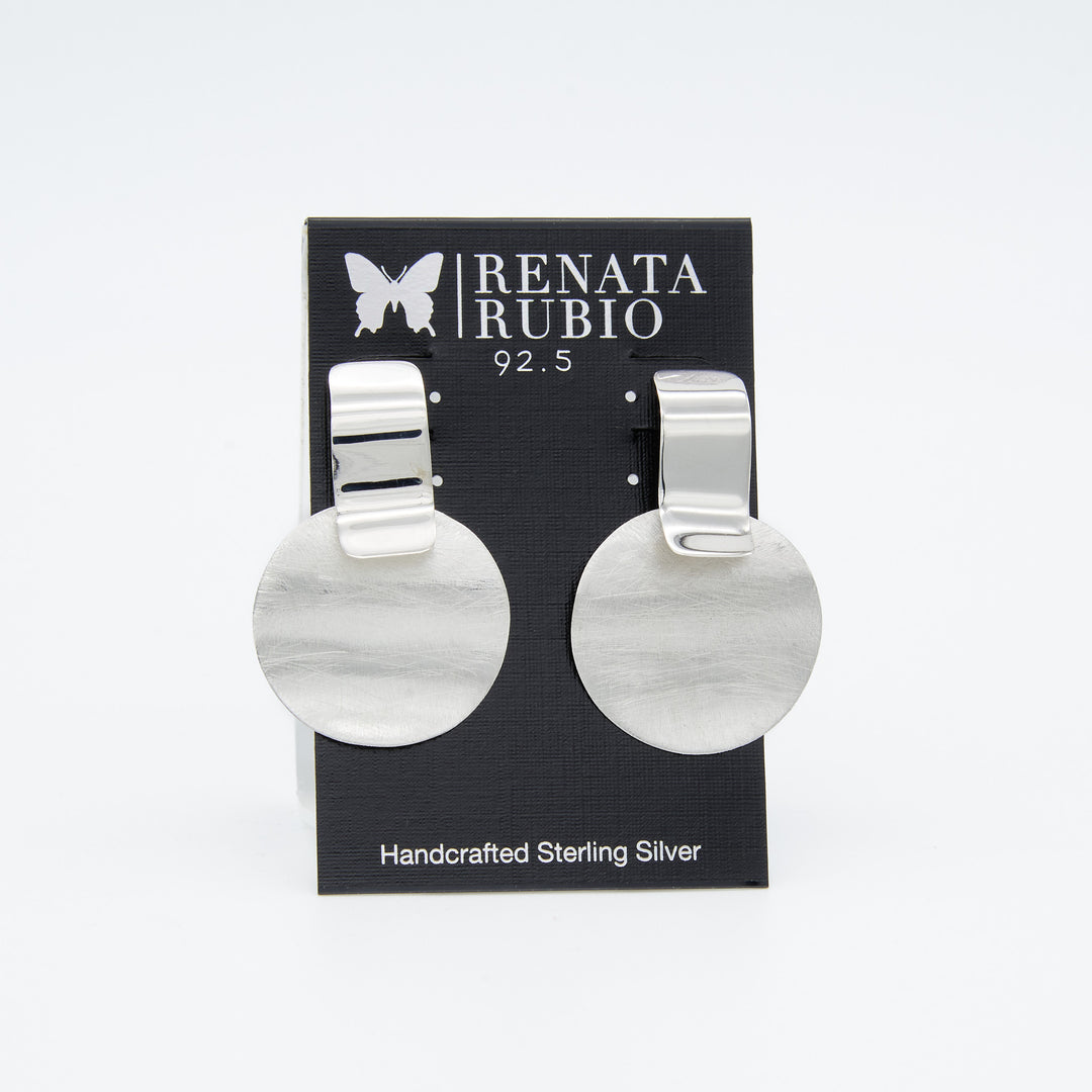 Renata Rubio 92.5 wavy rectangle and matte circle sterling silver post earrings, artisan handmade