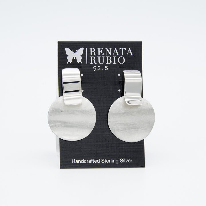 Renata Rubio 92.5 wavy rectangle and matte circle sterling silver post earrings, artisan handmade