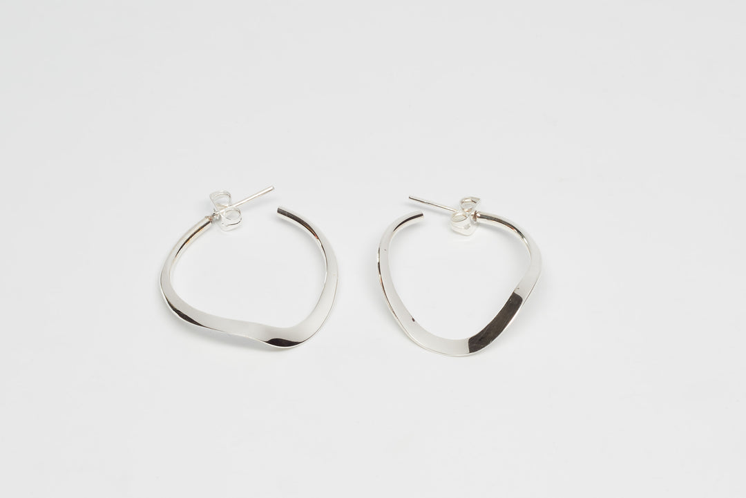 Silver Wavy Round Hoops