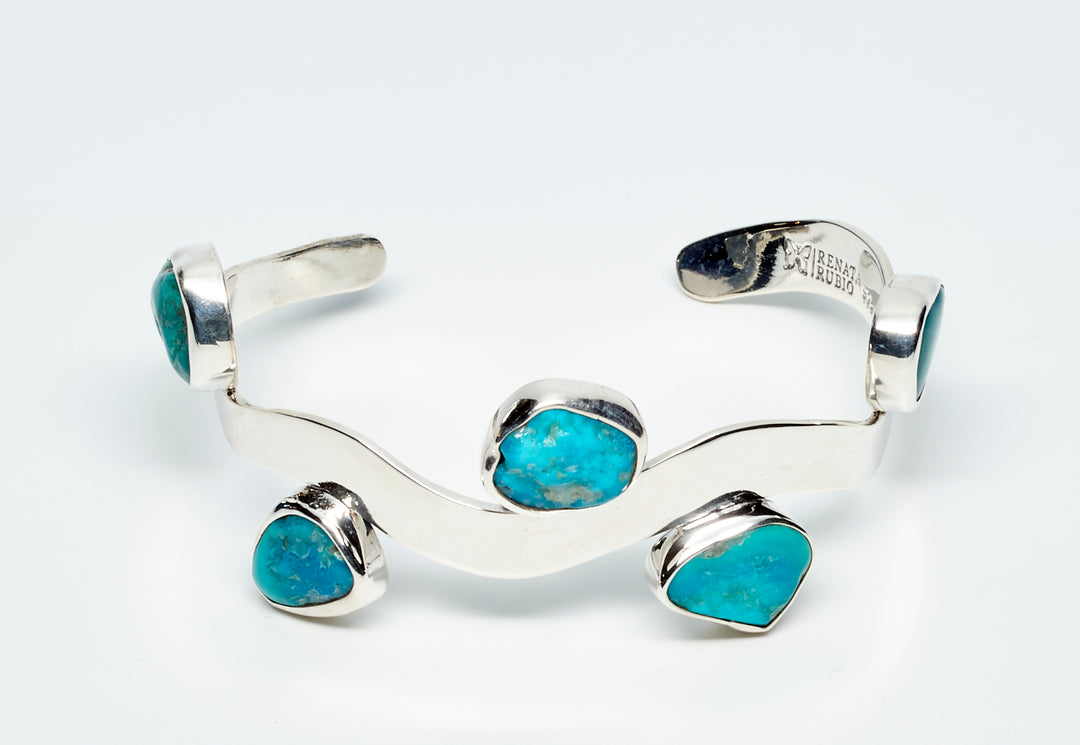 Wavy Silver Cuff with Sleeping Beauty Turquoise - Renata Rubio 92.5