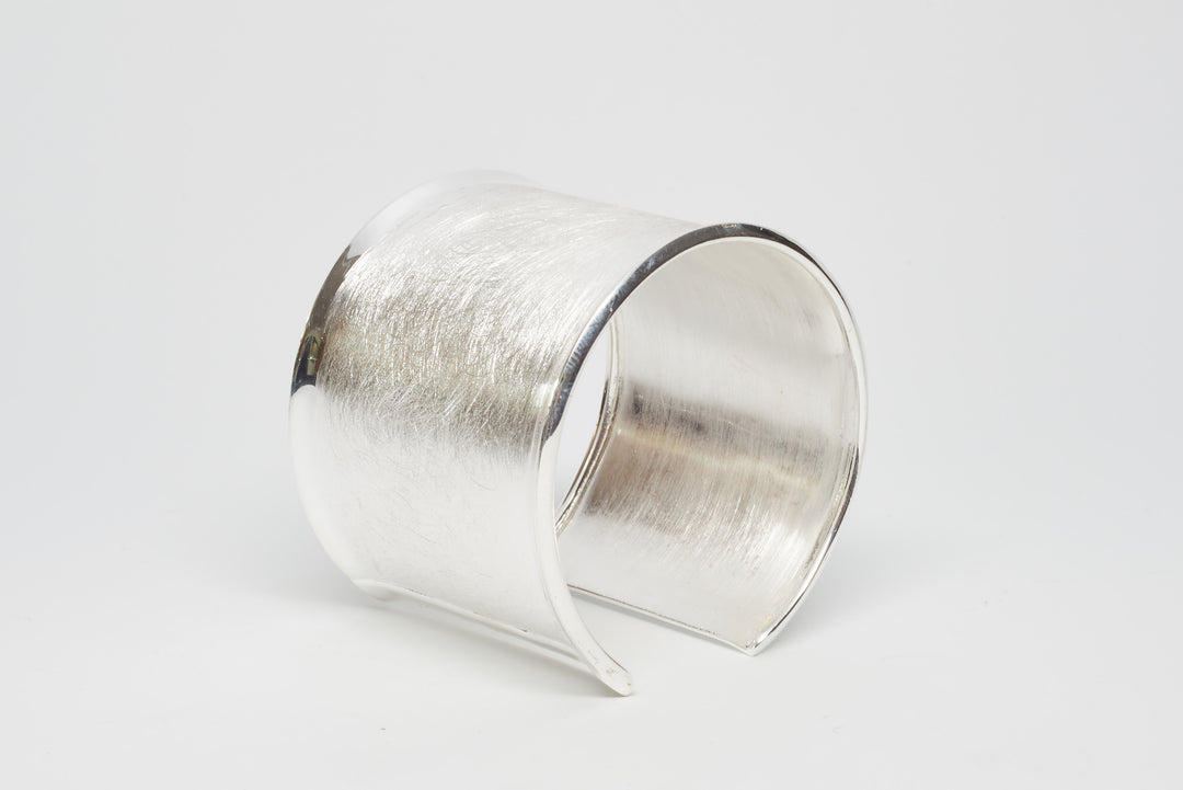 Wide Brushed Silver Cuff - Renata Rubio 92.5 - Bold Elegant Sterling Silver Designs