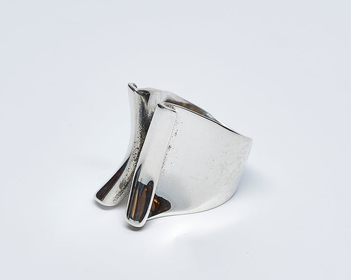 Wide Folded Silver Ring