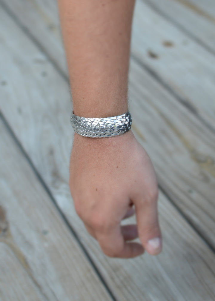 Unisex Concave Basket Weave Sterling Silver Cuff by Renata Rubio 