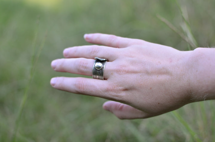 Lined Sterling Silver Ring with Center Bead by Renata Rubio 92.5