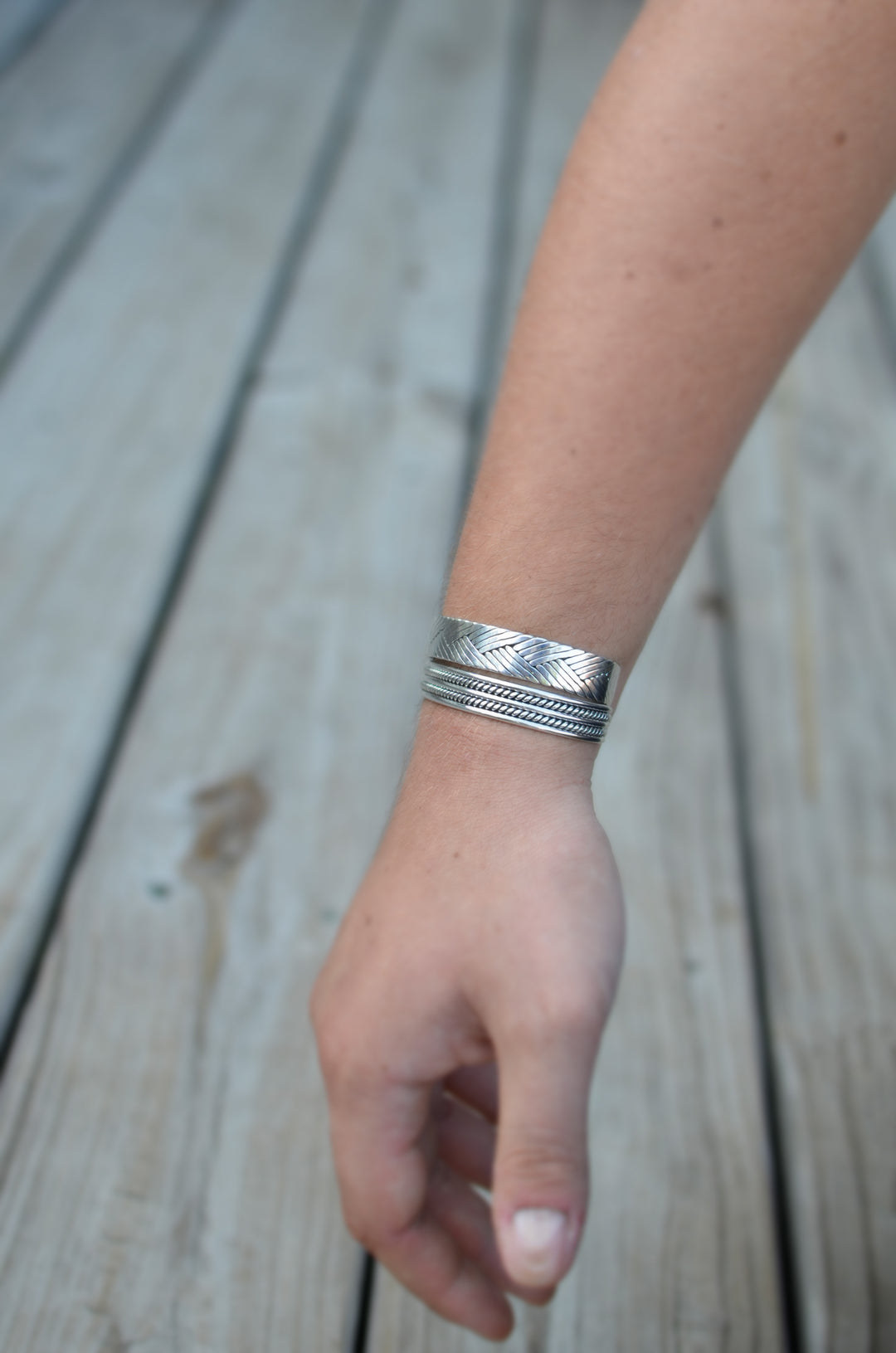 Rope and Smooth Sterling Silver Cuff by Renata Rubio 92.5